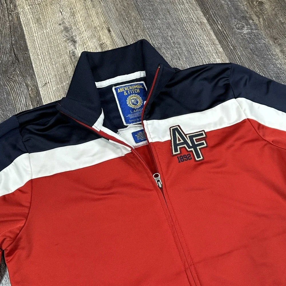 Vintage Abercrombie & Fitch AF 1892 Red Navy White Track Jacket Teen L Adult‎ M